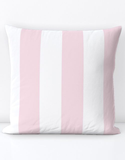 Merry Bright Pale Pink and White Vertical 3 inch Big Top Circus Stripe Square Throw Pillow