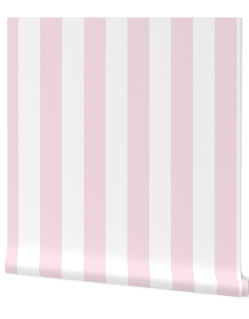 Merry Bright Pale Pink and White Vertical 3 inch Big Top Circus Stripe Wallpaper