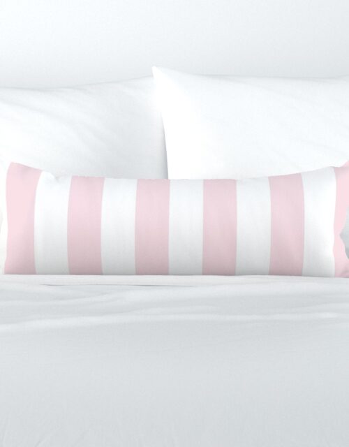 Merry Bright Pale Pink and White Vertical 3 inch Big Top Circus Stripe Extra Long Lumbar Pillow