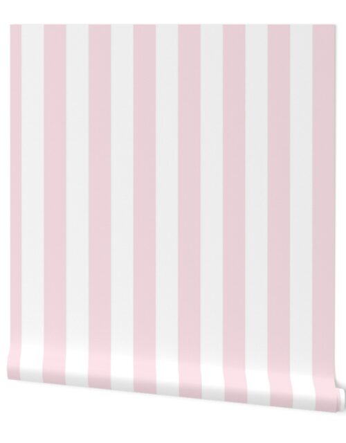 Merry Bright Pastel Pale Pink and White Vertical 2 inch Cabana Stripe Wallpaper