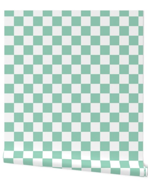 2″ Checked Checkerboard Merry Bright Christmas Pattern in Mint Green and White Square Checked Wallpaper