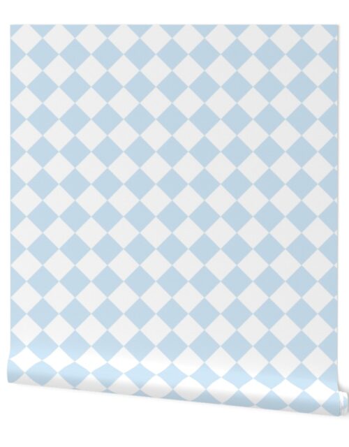 2 inch Diagonal Checkerboard Merry Bright Christmas Harlequin Pattern in Pale Blue and White Diamond Checked Wallpaper