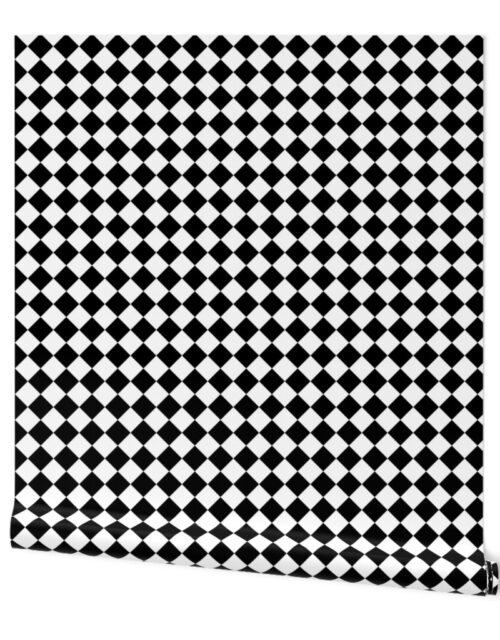 1 inch Diagonal Checkerboard  Harlequin Pattern in Black and White Diamond Checked Wallpaper