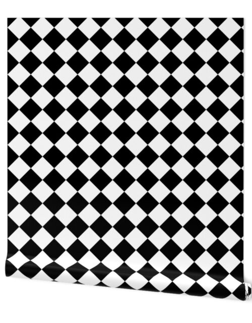 Black and alternating white 2″ diagonal diamond harlequin pattern to coordinate with black and white collection Wallpaper