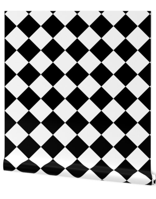 3 inch Diagonal Checkerboard  Harlequin Pattern in Black and White Diamond Checked Wallpaper