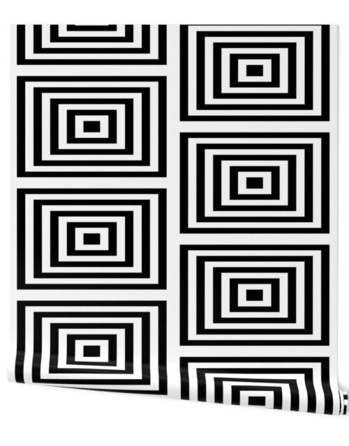 Black on White Optico Rectangular Lines Wallpaper