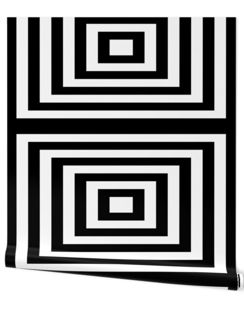 Large White on Black Optico Rectangular Lines Wallpaper