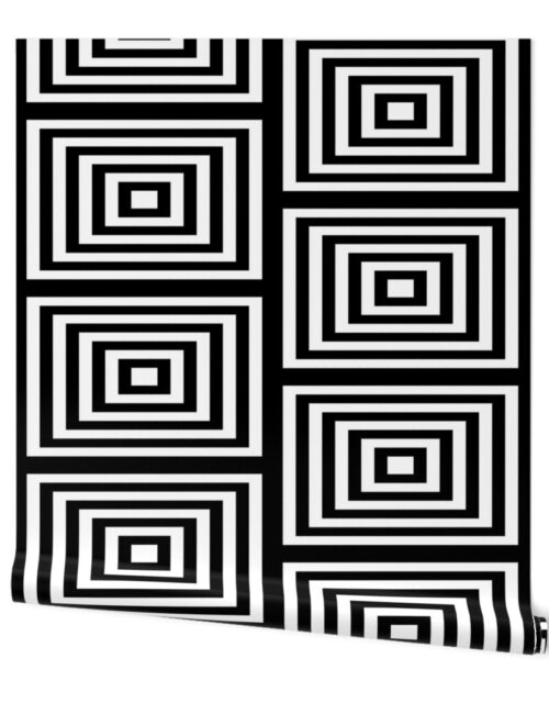 White on Black Optico Rectangular Lines Wallpaper