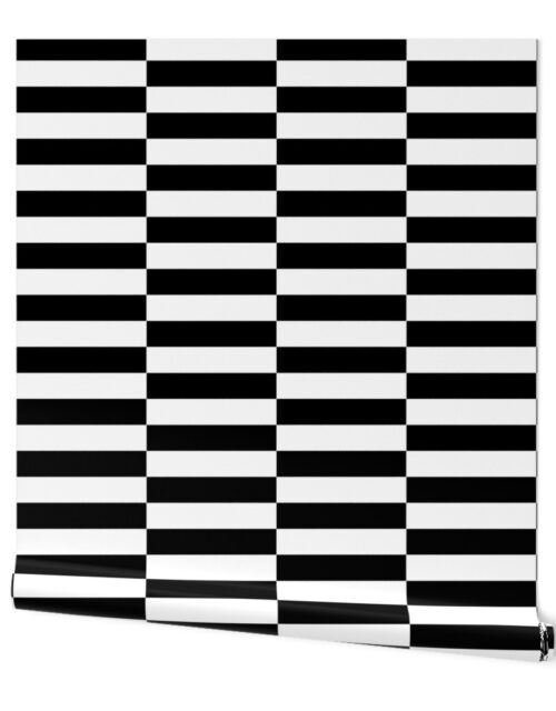 Black and White Optico Horizontal Staggered Blocks Wallpaper
