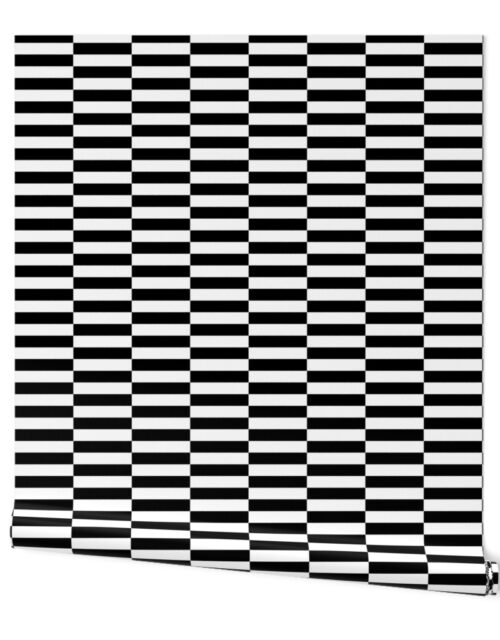 Small Black and White Optico Horizontal Staggered Blocks Wallpaper
