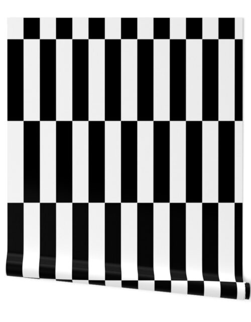 Black and White Optico Vertical Staggered Blocks Wallpaper