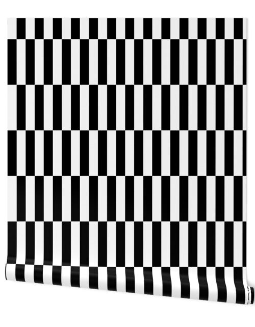 Small Black and White Optico Vertical Staggered Blocks Wallpaper
