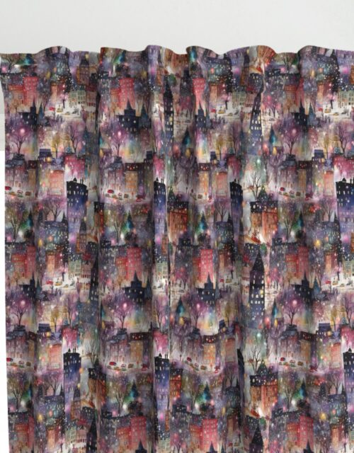New York City Christmas Street Watercolor Curtains