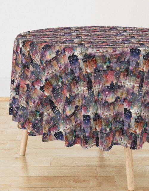 New York City Christmas Street Watercolor Round Tablecloth
