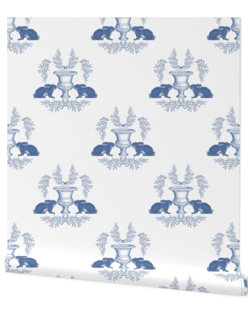 Small Rabbit Blue Toile de Jouy  with White Backgroound Wallpaper