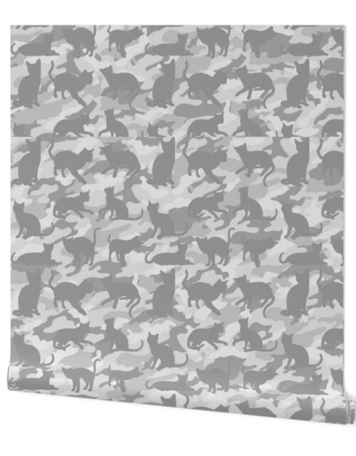 Camo Cats Camouflage in Snowcat White and Grey Wallpaper