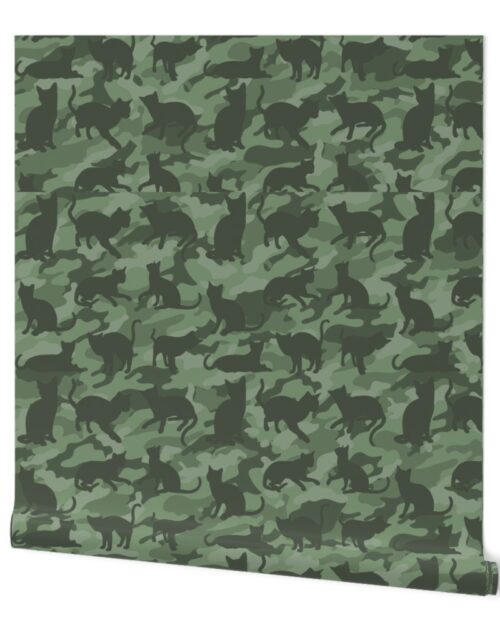 Camo Cats Camouflage in Classic Military Green Wallpaper