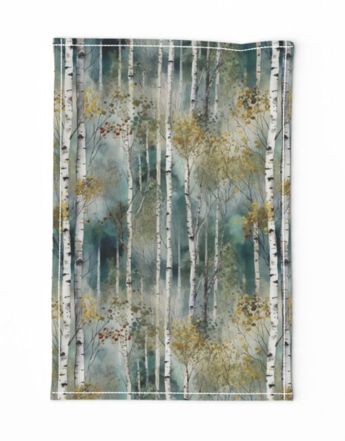 Smaller Endless Birch Tree Dreamscape Trees in Misty Forest Watercolor Tea Towel