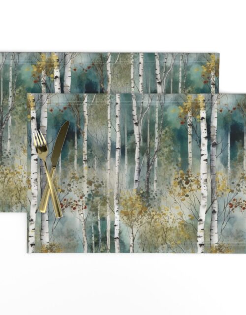 Smaller Endless Birch Tree Dreamscape Trees in Misty Forest Watercolor Placemats