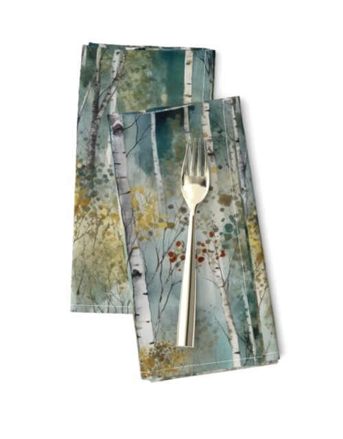 Smaller Endless Birch Tree Dreamscape Trees in Misty Forest Watercolor Dinner Napkins