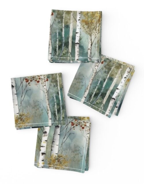 Smaller Endless Birch Tree Dreamscape Trees in Misty Forest Watercolor Cocktail Napkins