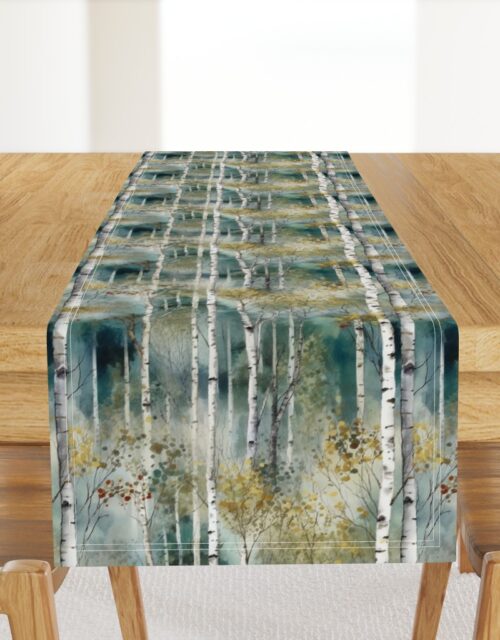 Smaller Endless Birch Tree Dreamscape Trees in Misty Forest Watercolor Table Runner