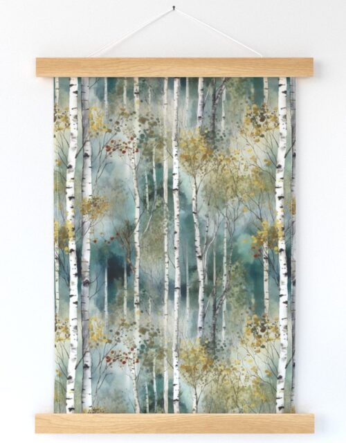 Smaller Endless Birch Tree Dreamscape Trees in Misty Forest Watercolor Wall Hanging
