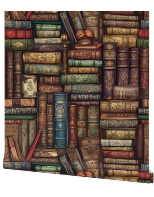 Stacked Bound Vintage Books on Library Book Shelf Wallpaper