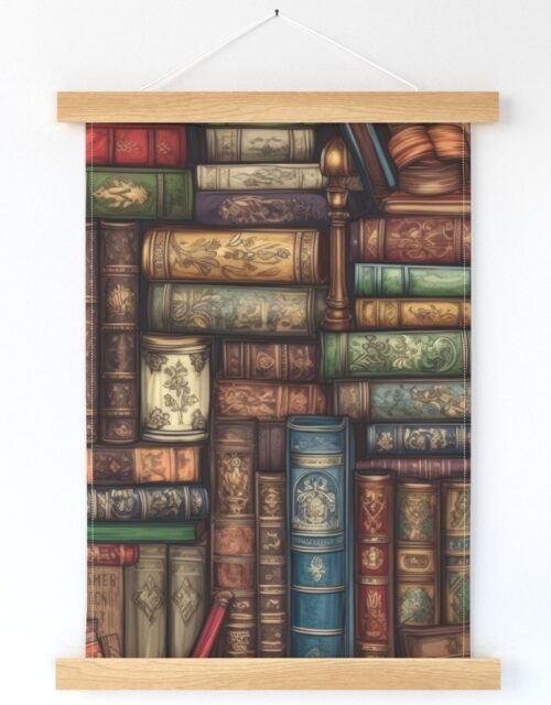 Stacked Bound Vintage Books on Library Book Shelf Wall Hanging