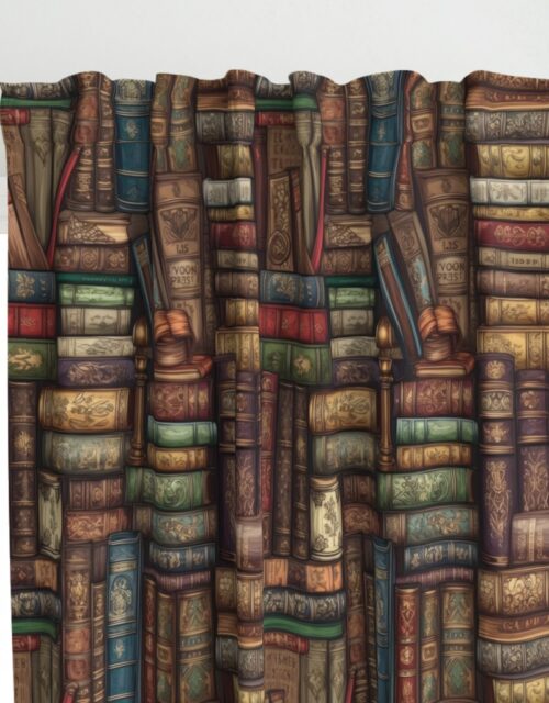 Stacked Bound Vintage Books on Library Book Shelf Curtains