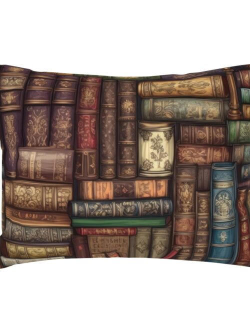 Stacked Bound Vintage Books on Library Book Shelf Standard Pillow Sham