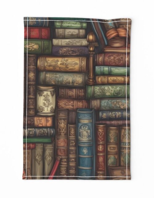 Stacked Bound Vintage Books on Library Book Shelf Tea Towel