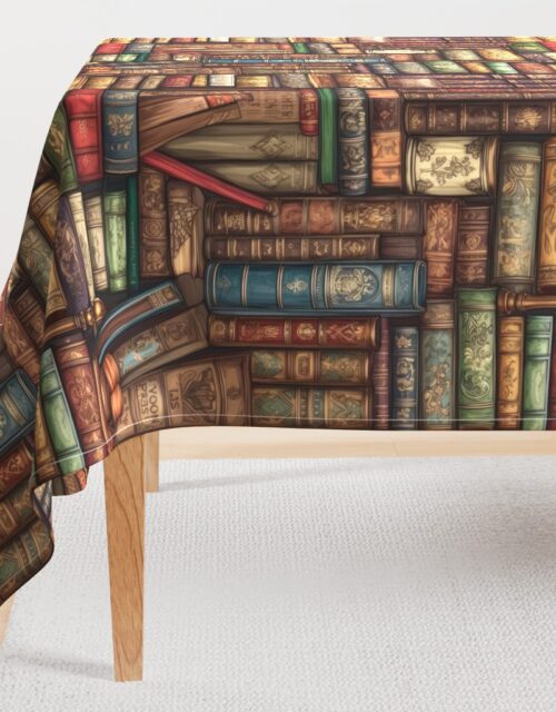 Stacked Bound Vintage Books on Library Book Shelf Rectangular Tablecloth