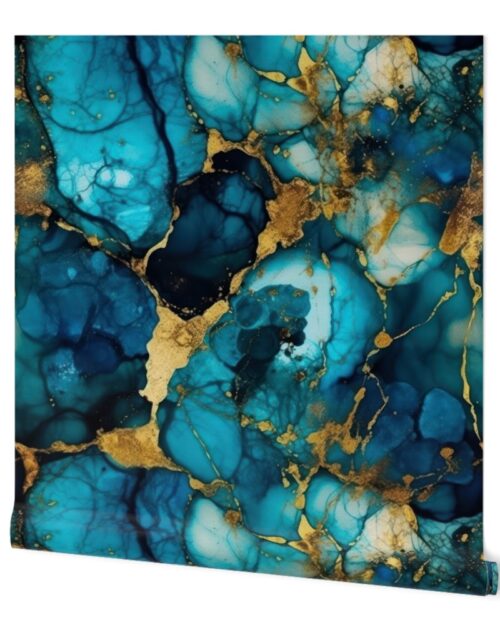 Blue  Topaz with Gold Alcohol Ink Wallpaper