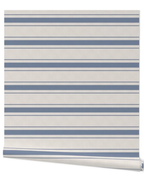 Wide Horizontal Stressed Blue Denim Mattress Ticking Wallpaper