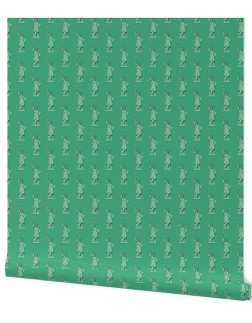 Mini Lady Liberty Statues Repeat in Beguiling Green Wallpaper
