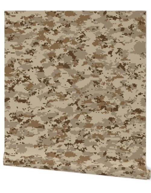 Digital Camouflage in Pixellated Swatches of Kkaki Beige, Tan and Rust Wallpaper