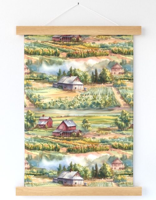 Summer Farm Landscape Watercolor Wall Hanging