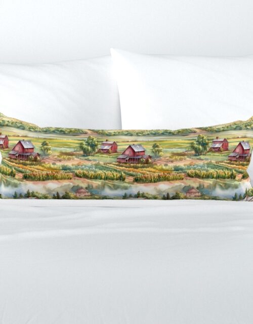 Summer Farm Landscape Watercolor Extra Long Lumbar Pillow