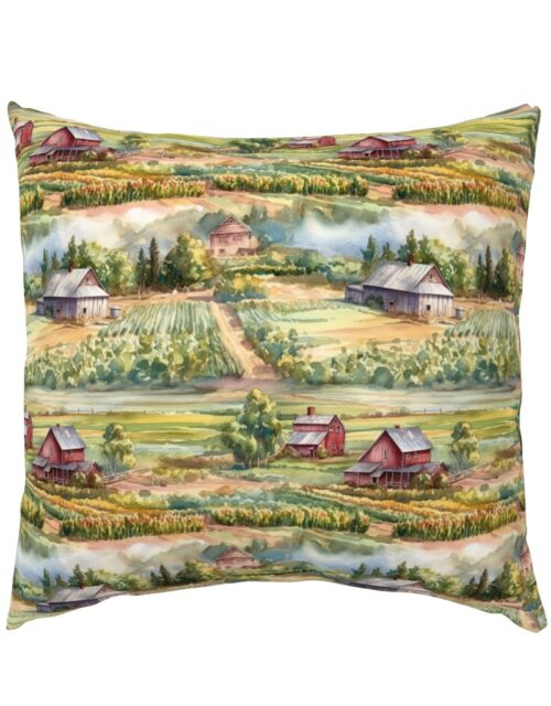 Summer Farm Landscape Watercolor Euro Pillow Sham