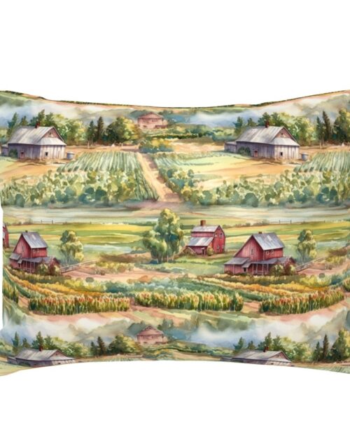 Summer Farm Landscape Watercolor Standard Pillow Sham
