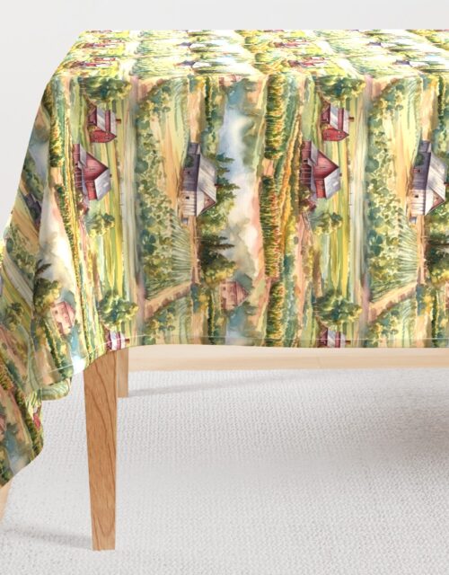 Summer Farm Landscape Watercolor Rectangular Tablecloth