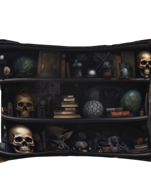 Spooky Photo-realistic Dark Academia Bookshelves in Muted Tones with Glowing Candles and Skulls Standard Pillow Sham
