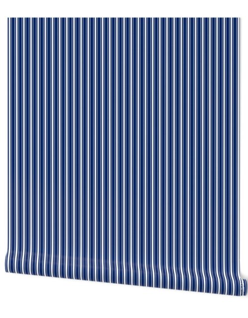 Small  Royal Blue White Vertical Mattress Ticking Bed Stripe Wallpaper