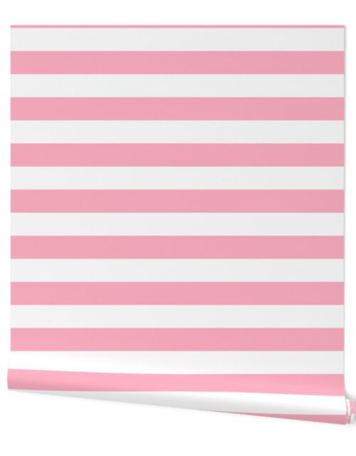 2 inch Wide Horizontal Palm Beach Pink and White Cabana Stripes Wallpaper