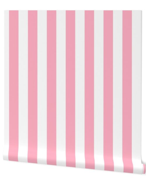 2 inch Wide Vertical Palm Beach Pink and White Cabana Stripes Wallpaper