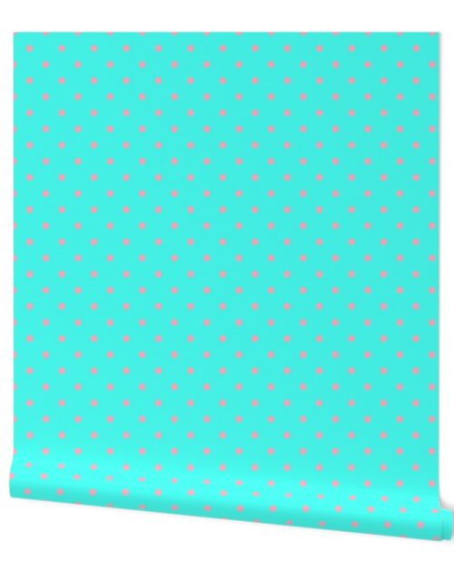 Small Polka Dots in Palm Beach Pink and on South Beach Aqua Blue Wallpaper