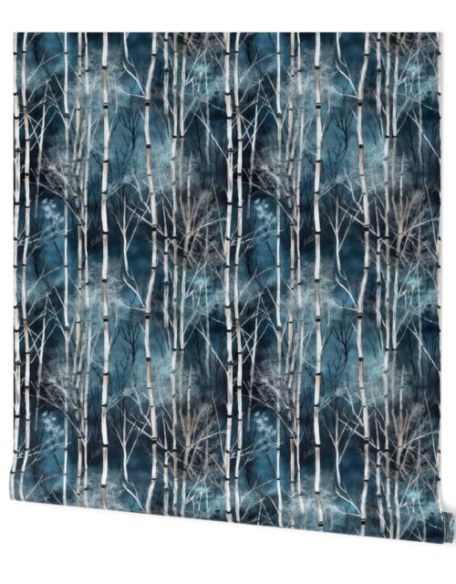 Bamboo Trees in Endless Forest Grove in Muted Winter Blue Watercolors Wallpaper