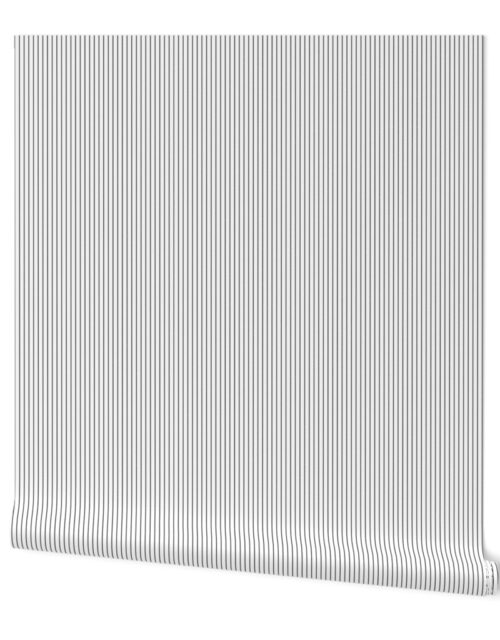 1/4 Inch Classic Vertical Black  Vertical Pinstripe On White Spacing Wallpaper