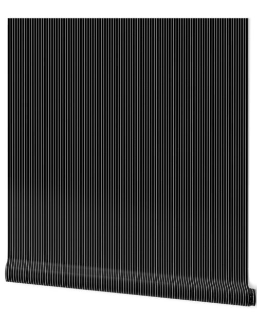1/4 Inch Classic Vertical White Horizontal Pinstripe On Black Spacing Wallpaper